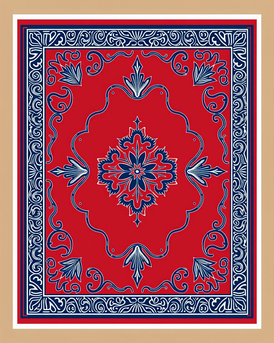 Crimson And Navy Floral Medallion Rug