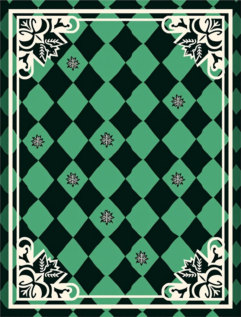 Seafoam Emerald Diamond Floral Corners Rug