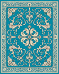 Teal Cream Ornate Floral Scroll Rug