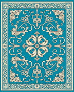 Teal Cream Ornate Floral Scroll Rug