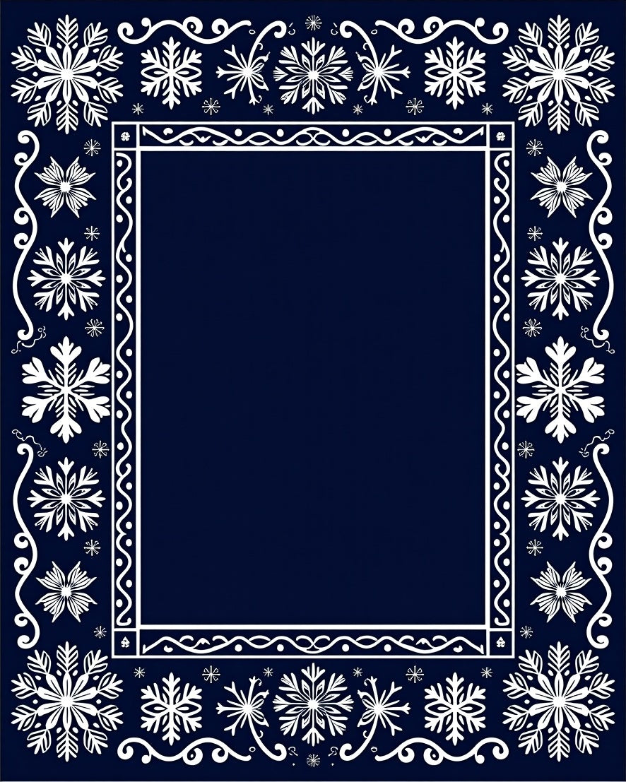 Navy White Snowflake Border Rug