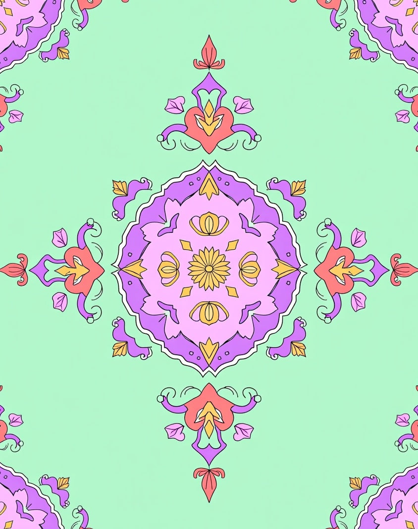 Pastel Mandala Medallion Floral Layout Rug