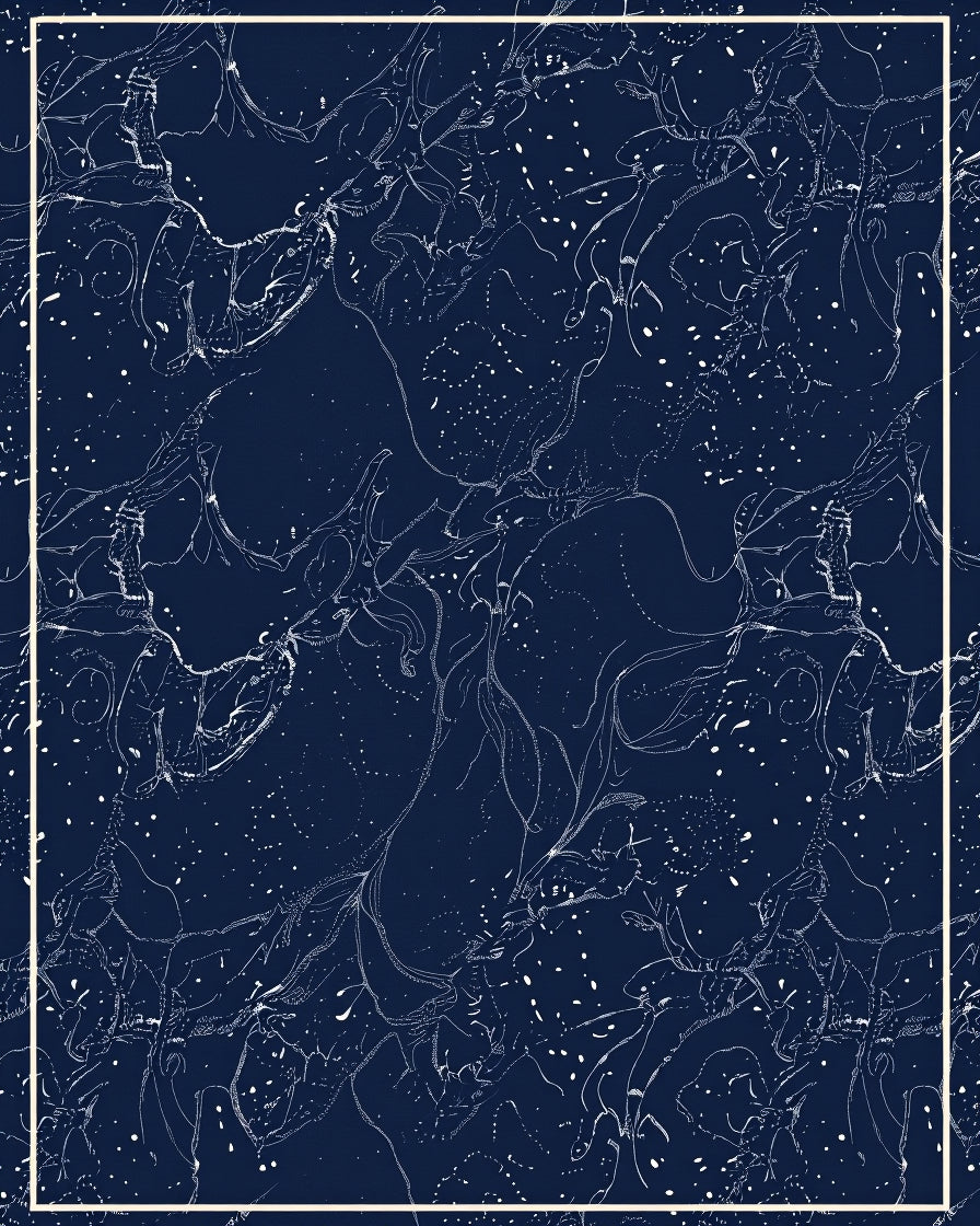 Deep Blue Abstract Sketchy Swirl Rug