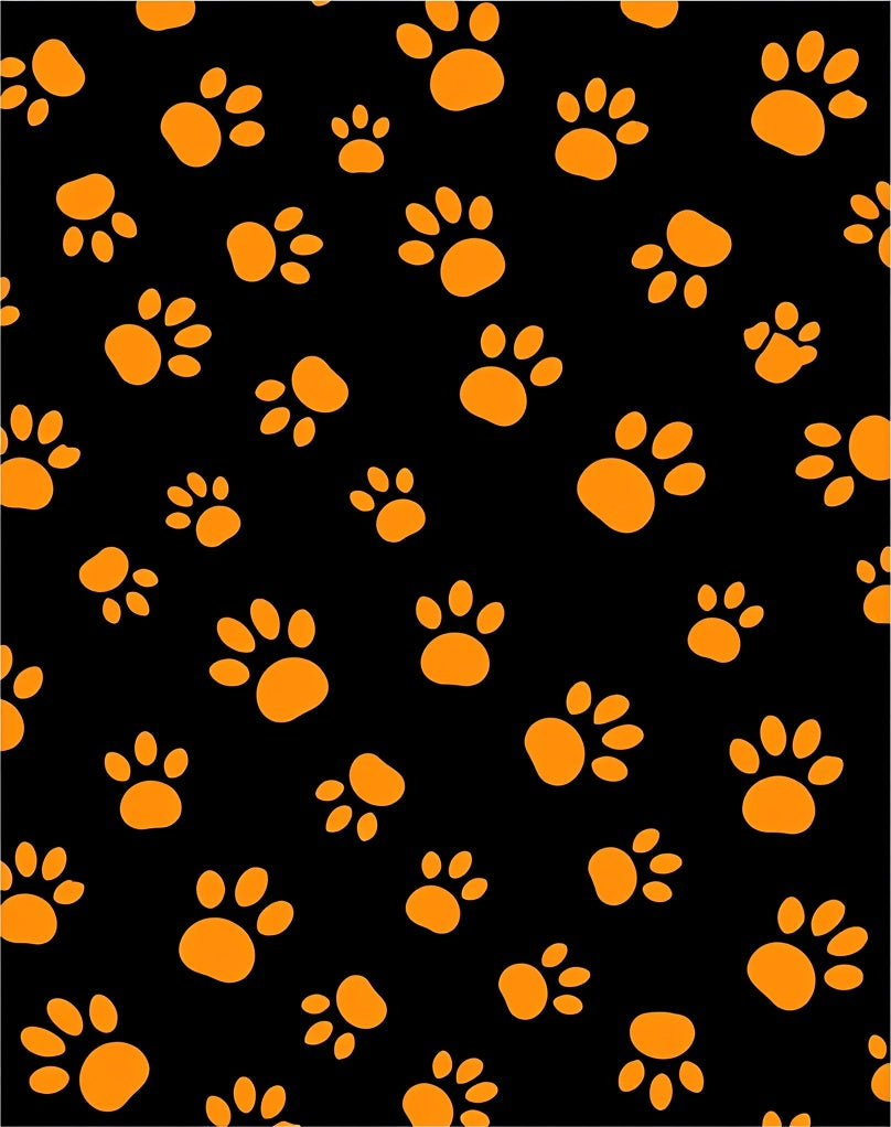 Orange Paw Prints on Black Background Rug