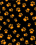 Orange Paw Prints on Black Background Rug