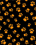 Orange Paw Prints on Black Background Rug