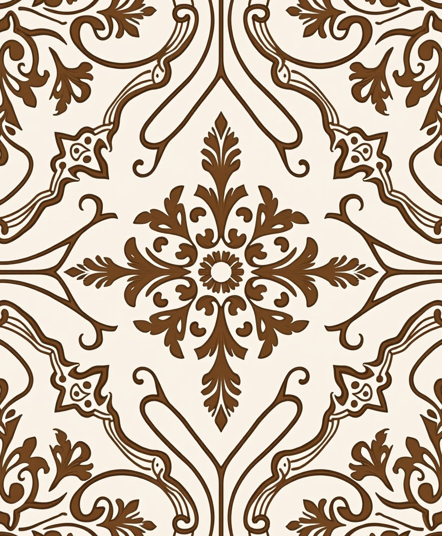 Brown Cream Arabesque Floral Medallion Rug