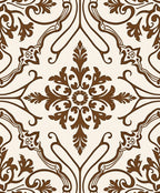 Brown Cream Arabesque Floral Medallion Rug