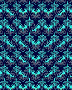 Deep Blue Teal Ornamental Flock Rug