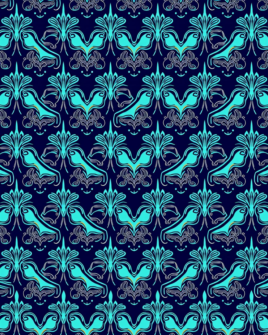Deep Blue Teal Ornamental Flock Rug