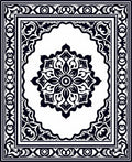 Black White Palmette Medallion Frame Rug