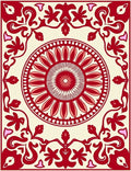 Crimson Floral Medallion Ivory Border Rug