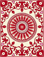 Crimson Floral Medallion Ivory Border Rug
