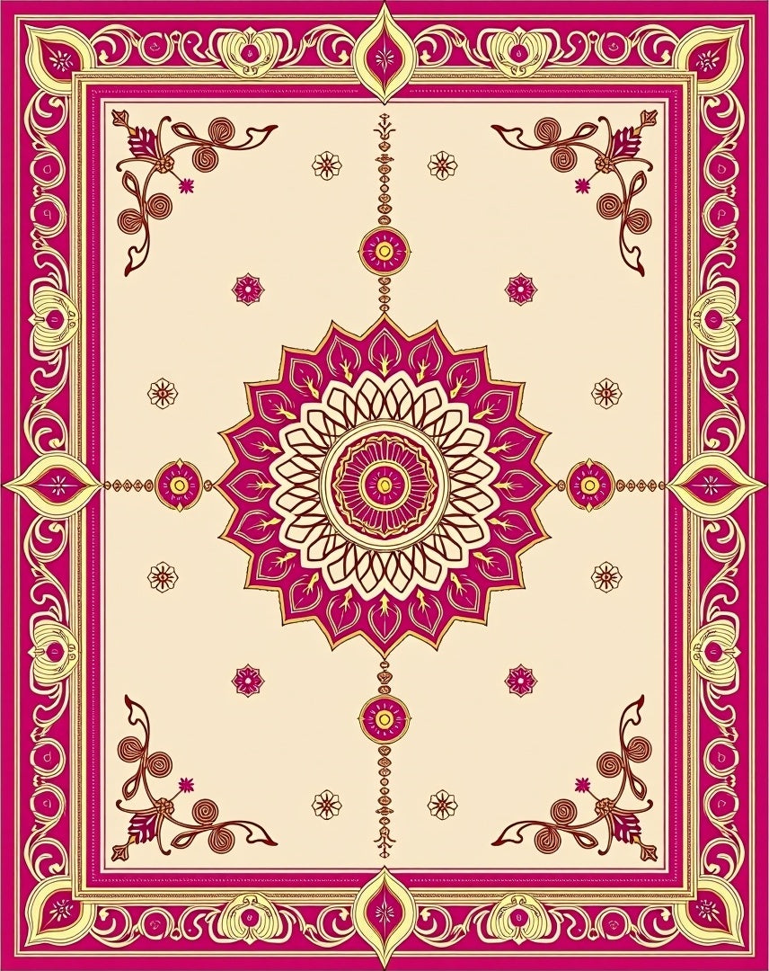 Berry Pink Golden Rose Medallion Rug