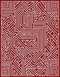 Deep Red Abstract Geometric Maze Rug