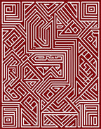 Deep Red Abstract Geometric Maze Rug