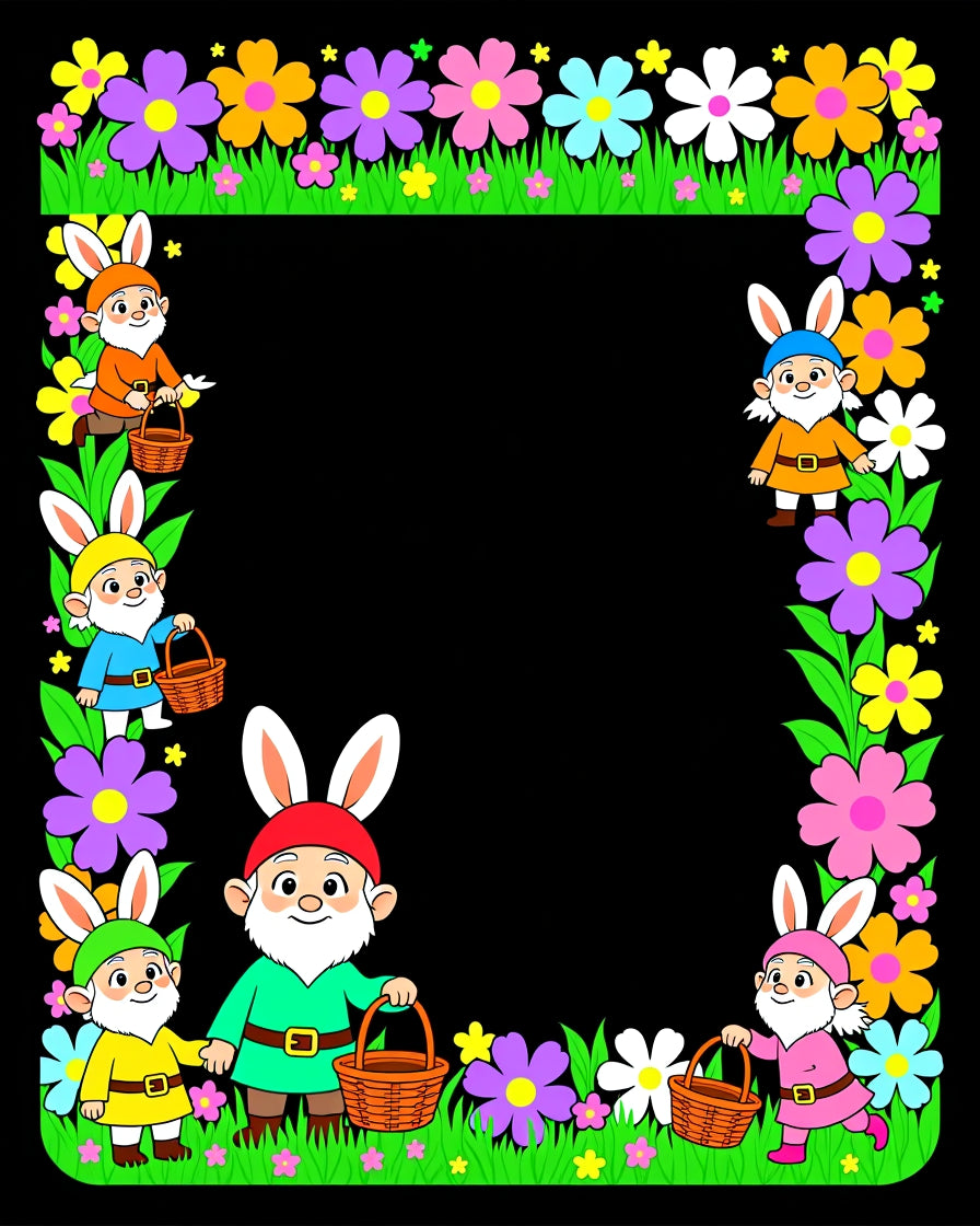 Whimsical Bunny Gnomes Flower Meadow Rug