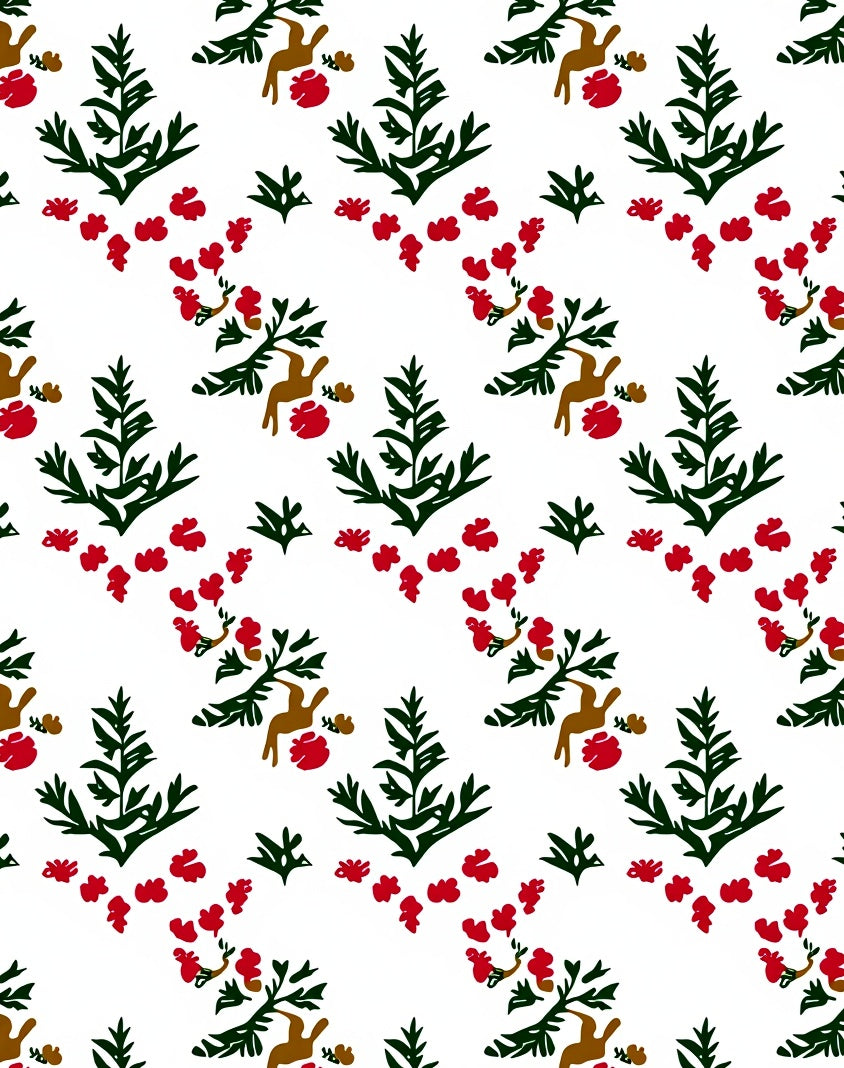 Green Forest Red Berries Deer Rug