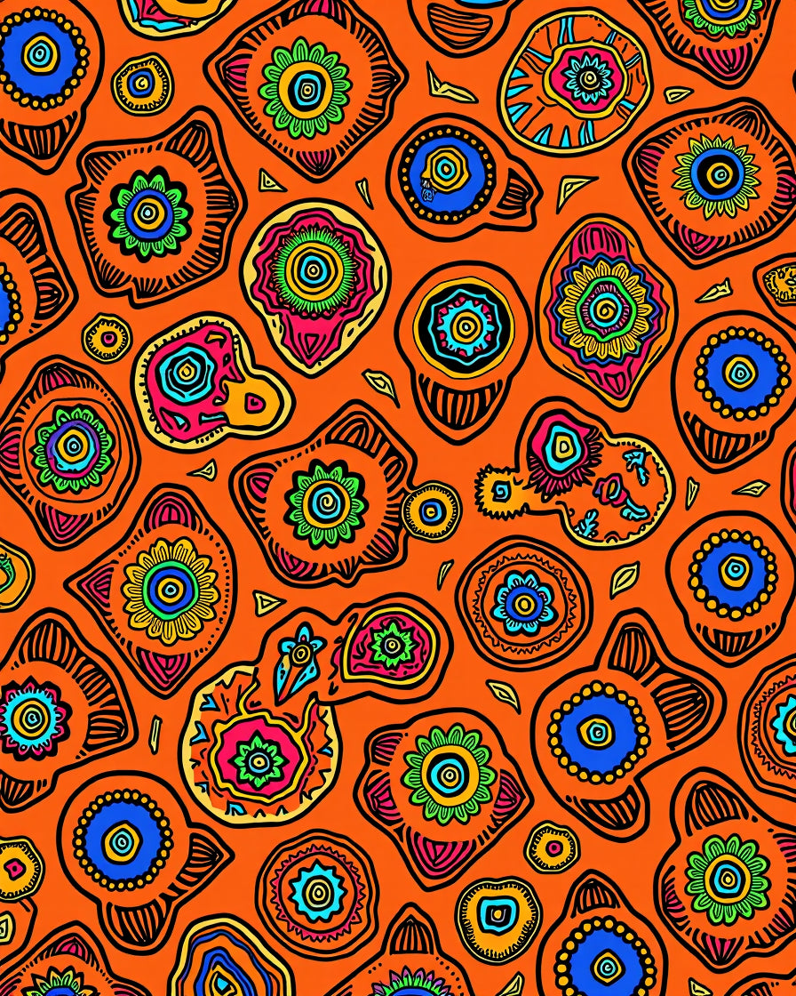 Vibrant Orange Folk Art Blooms Rug