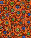 Vibrant Orange Folk Art Blooms Rug