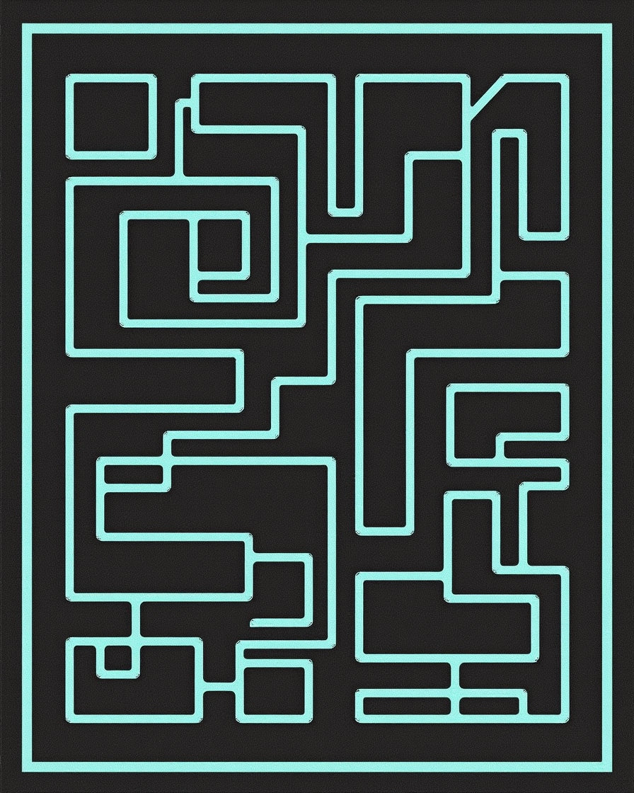 Turquoise Maze Linear Black Rug