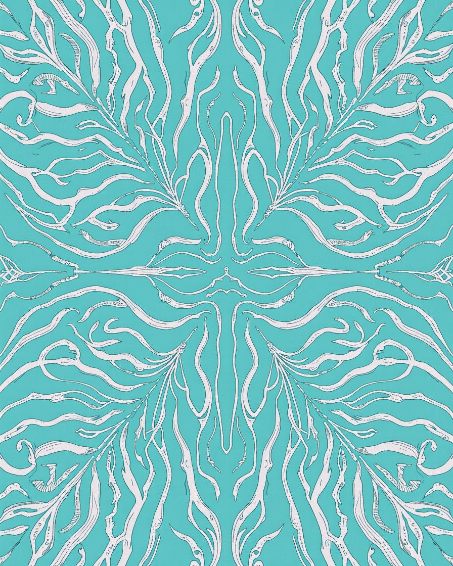 Teal White Organic Swirl Abstract Rug