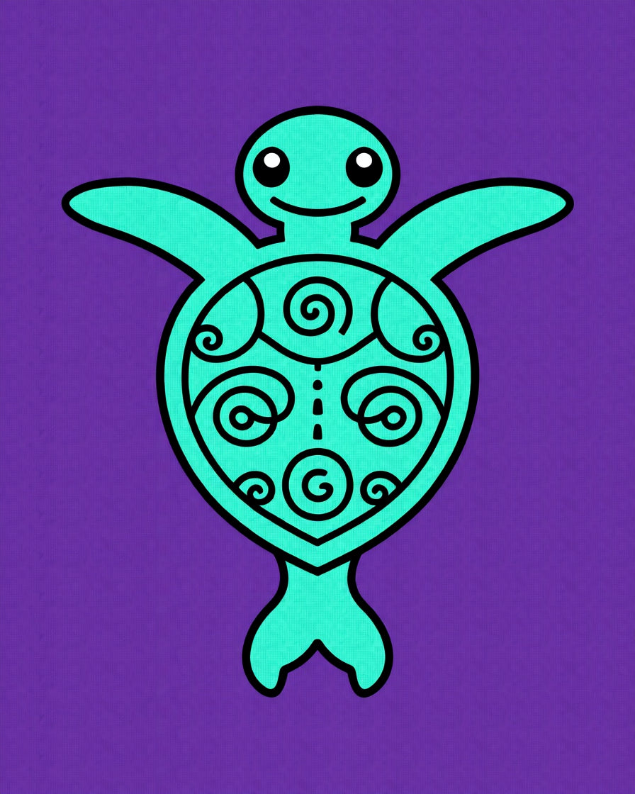 Turquoise Swirl Turtle Purple Background Rug