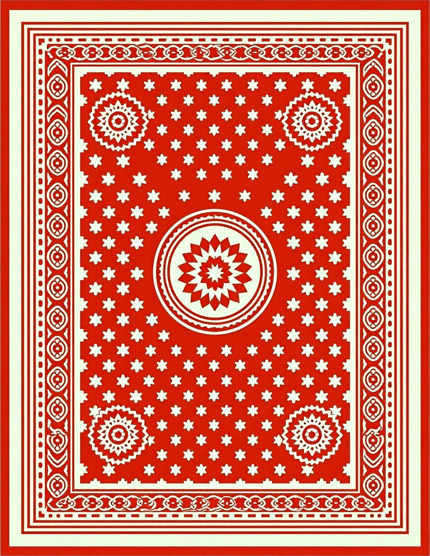 Crimson White Starburst Medallion Rug