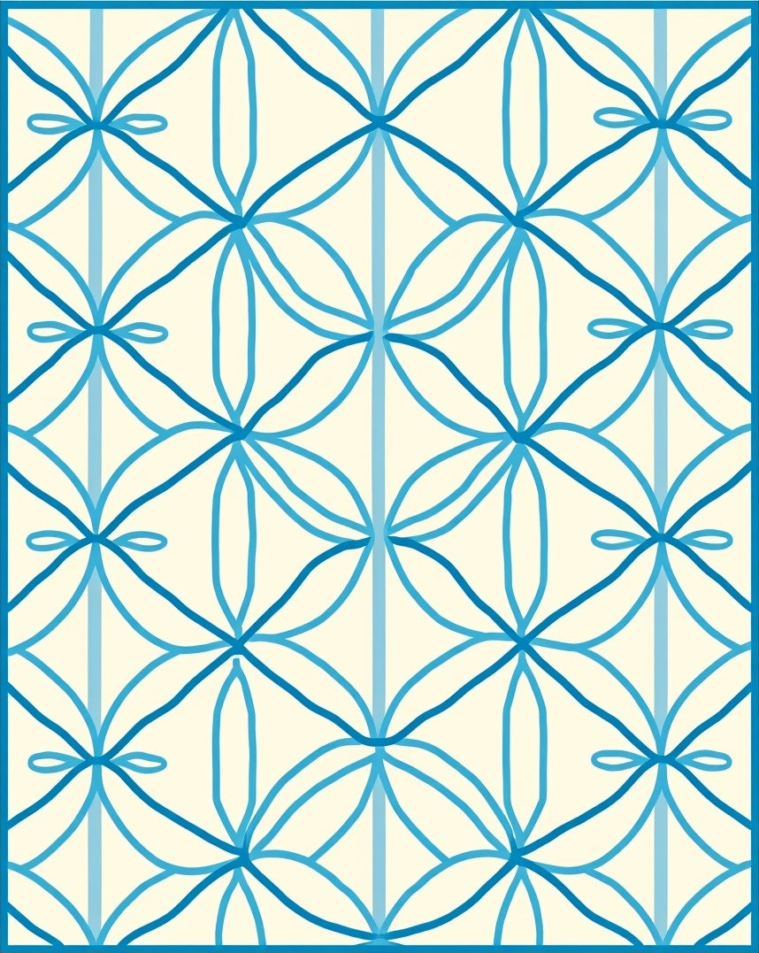 Banded Blue Abstract Floral Arrangement Rug