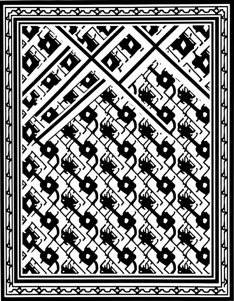 Monochrome Geometric Interlocking Lattice Rug