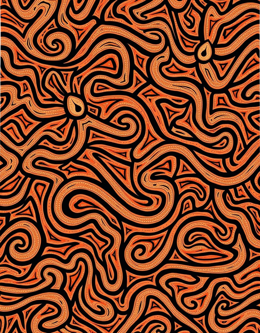 Vibrant Orange Swirl Abstract Rug