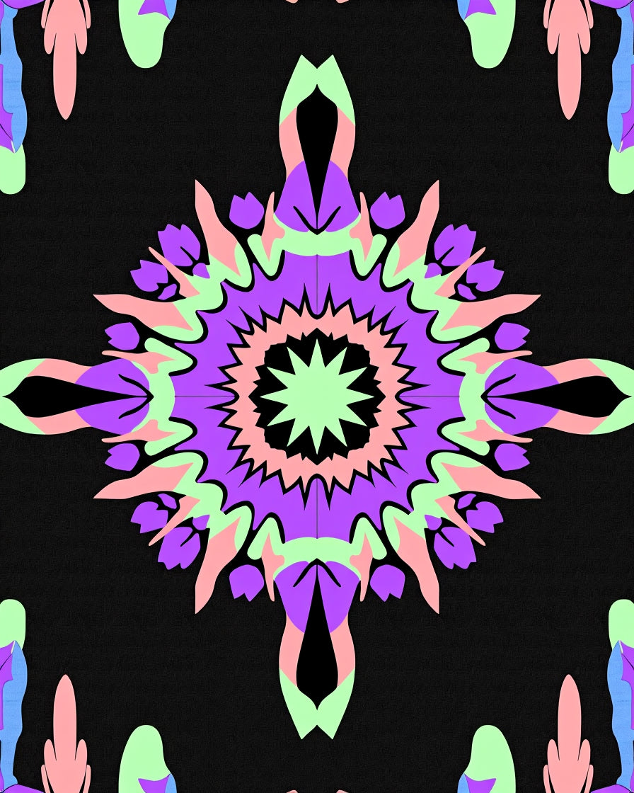 Pastel Mandala Starburst Black Rug