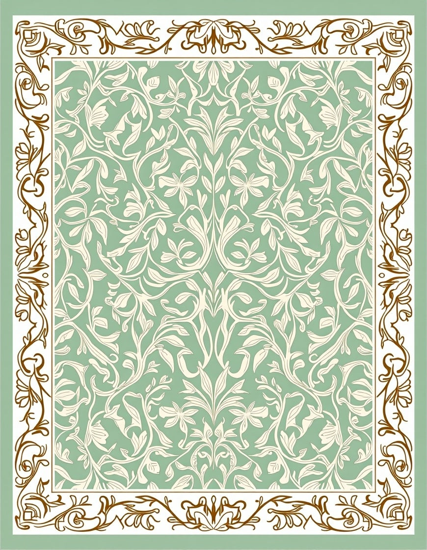 Pastel Green Floral Vine Inlay Rug