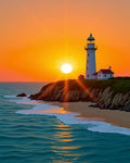 Coastal Sunset Serene Lighthouse Ocean Rug