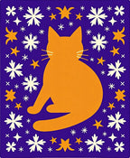 Orange Cat White Snowflakes Blue Sky Rug