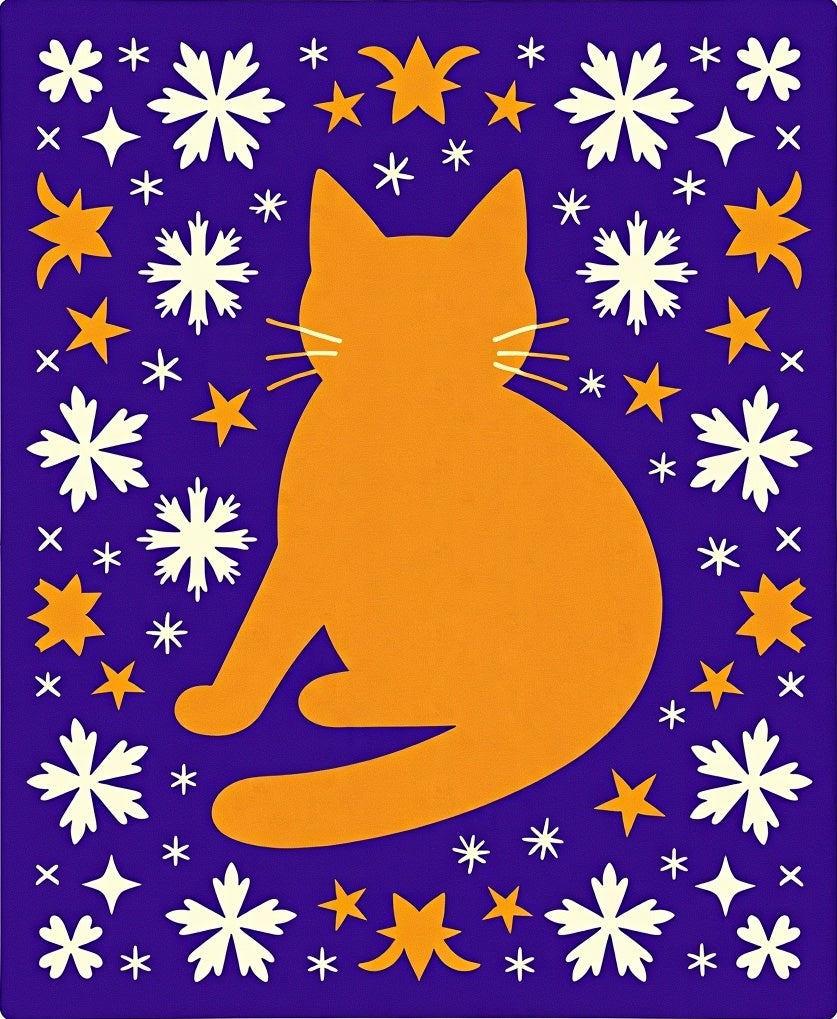 Orange Cat White Snowflakes Blue Sky Rug