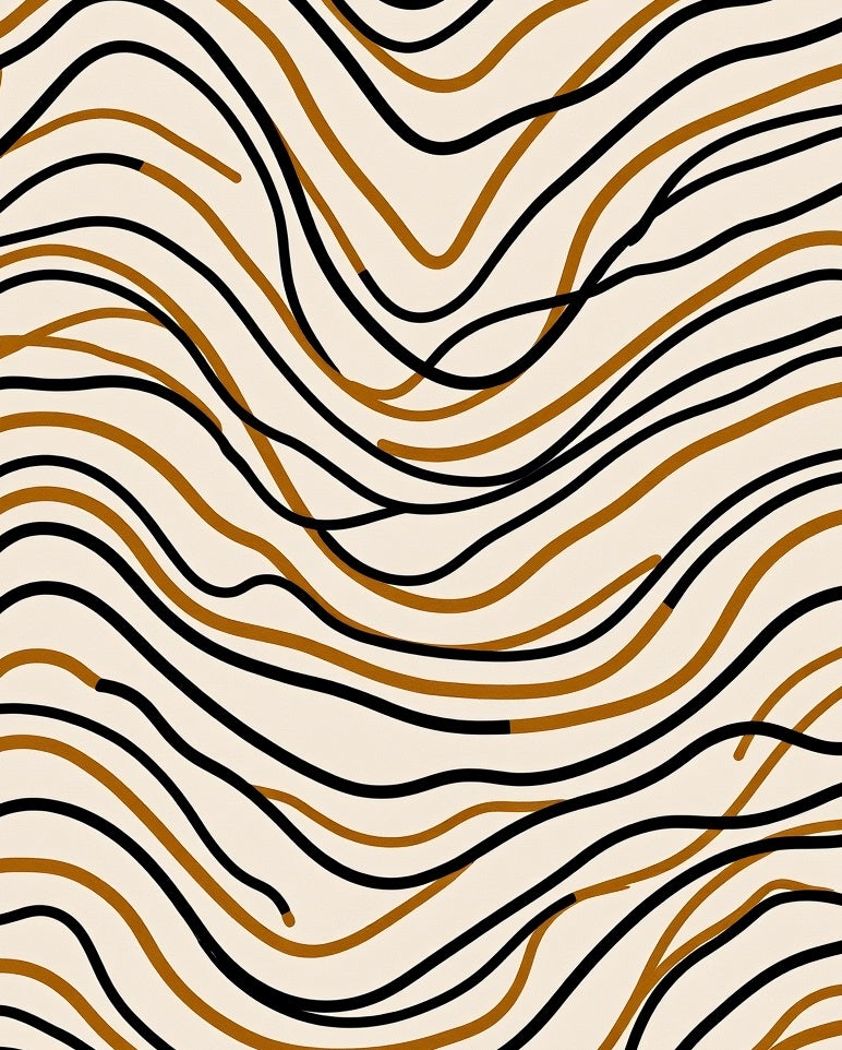 Cream Black Copper Wave Lines Rug