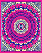 Vibrant Pink Blue Sunburst Mandala Rug