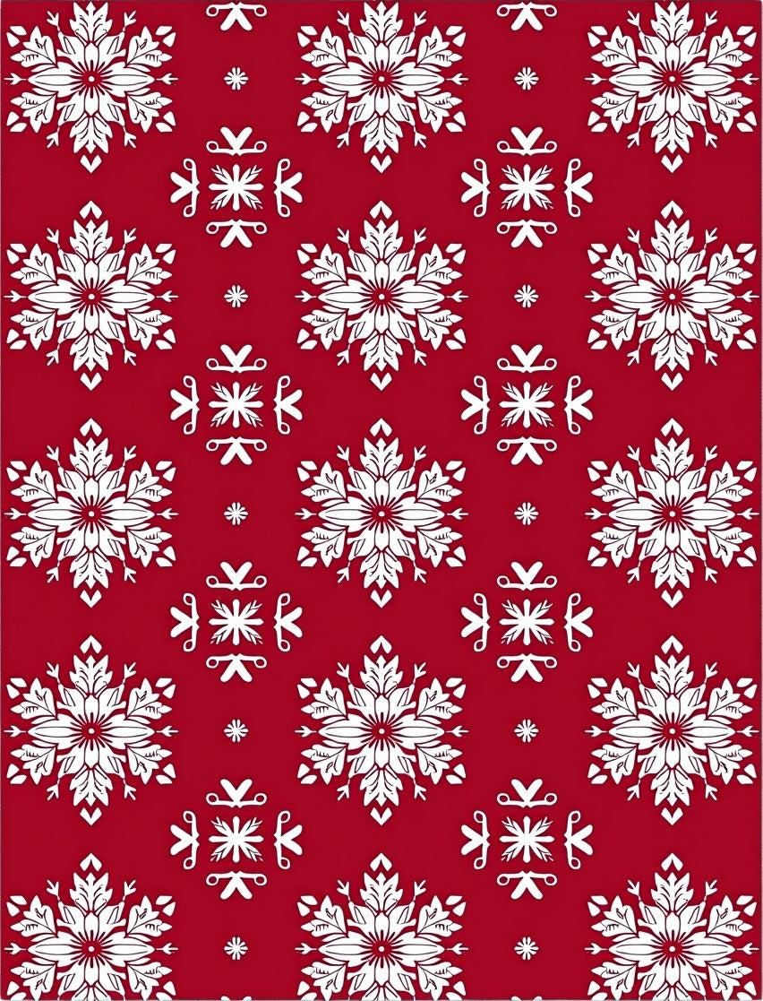 Red White Snowflake Imprint Rug