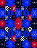 Bold Blue Red Geometric Floral Medallion Rug