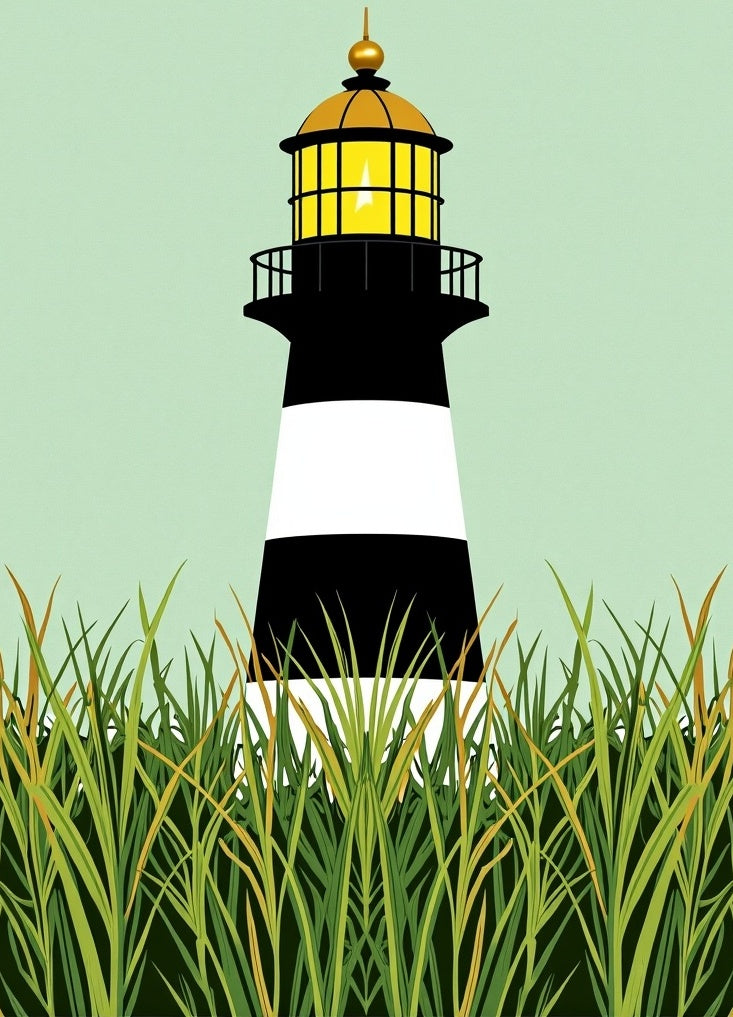 Coastal Grass and Lighthouse Scene Rug