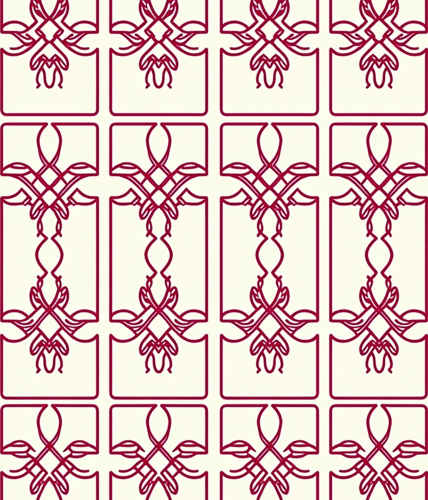 Crimson Quatrefoil Art Nouveau Overlay Rug