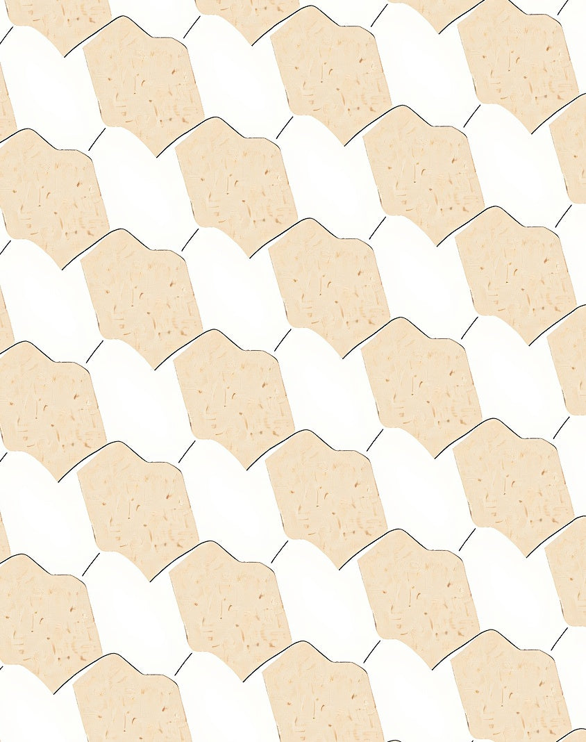 Cream and White Interlocking Scale Rug