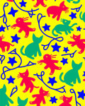Whimsical Red Green Cat Star Rug