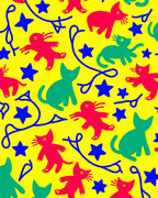 Whimsical Red Green Cat Star Rug