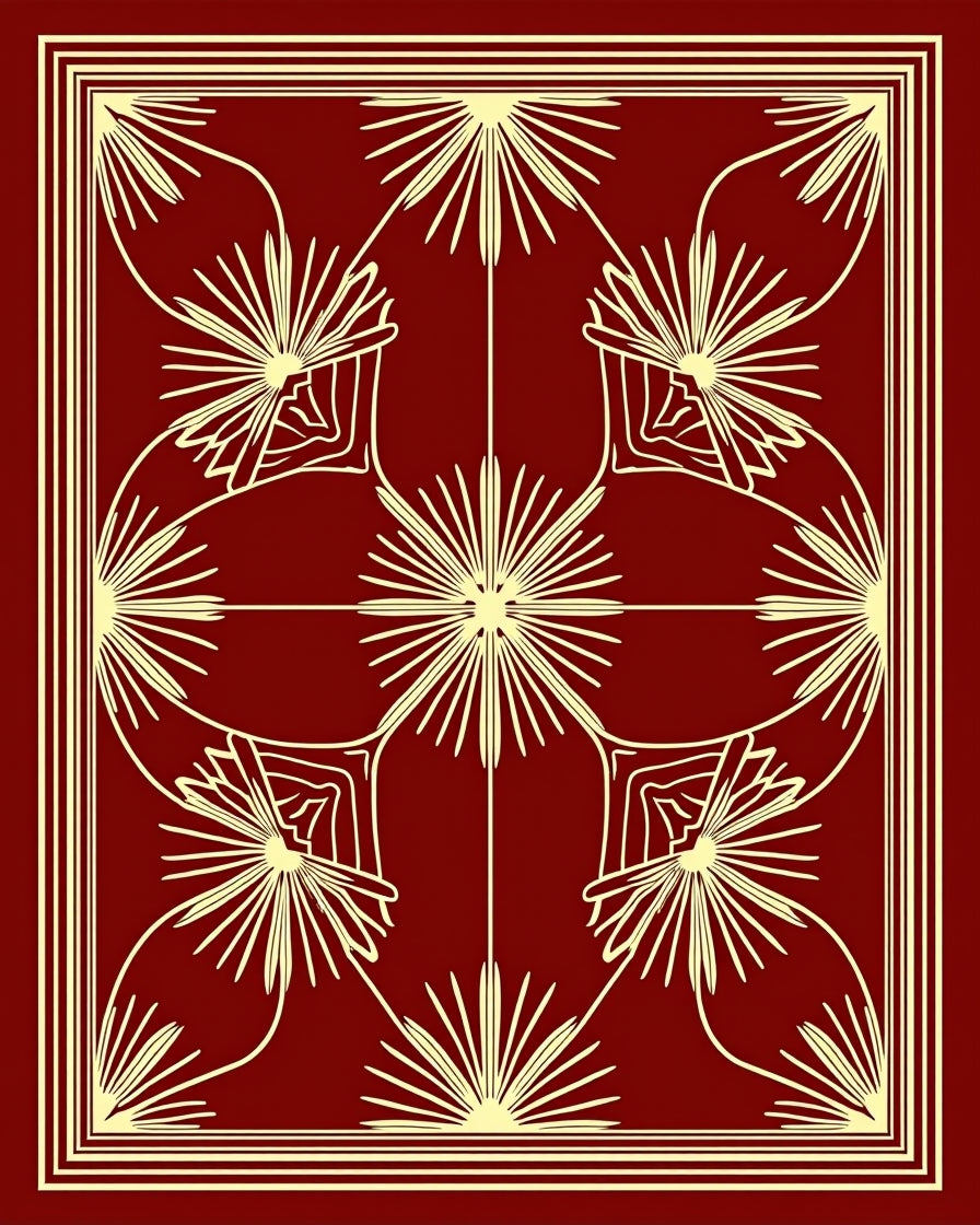 Crimson Sunburst Medallion Border Rug