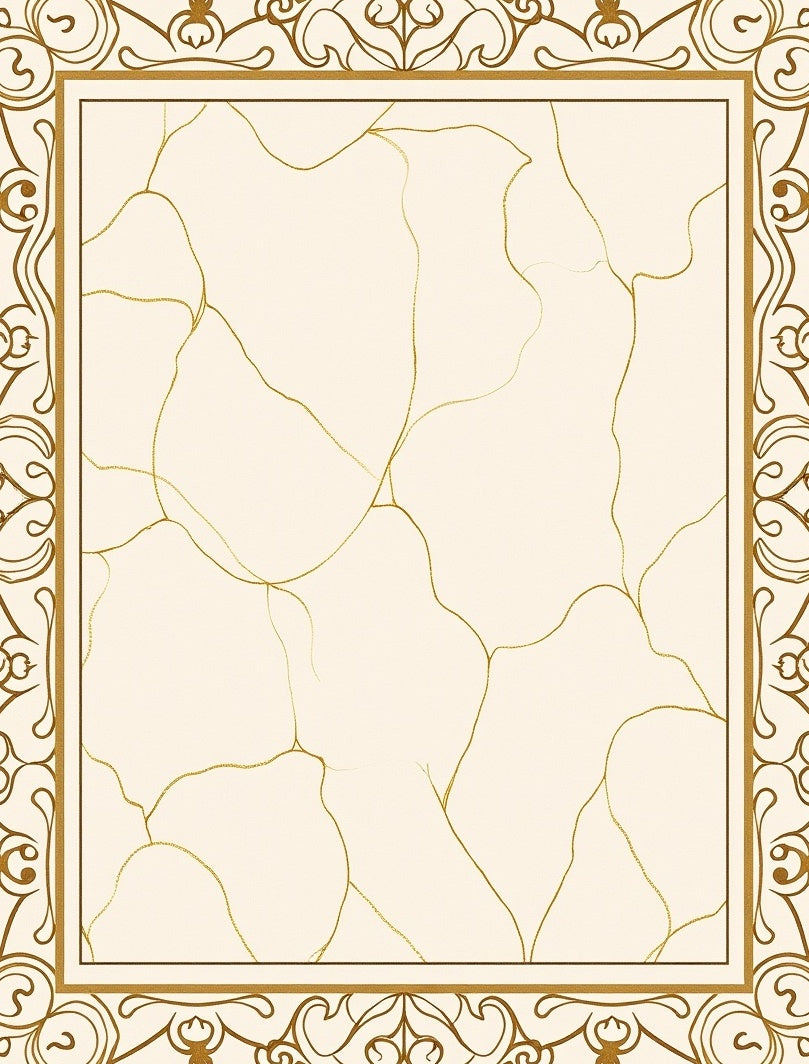 Golden Cream Marble Flourish Frame Rug