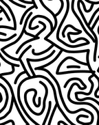 Abstract Black White Continuous Line Rug