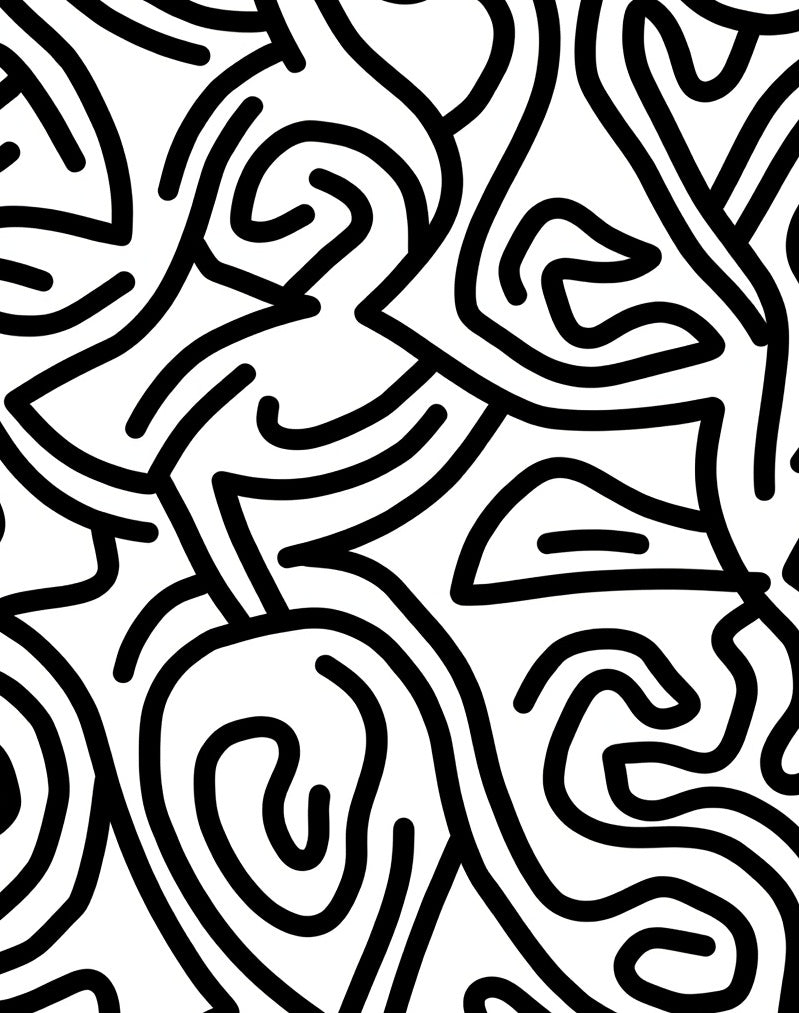 Abstract Black White Continuous Line Rug