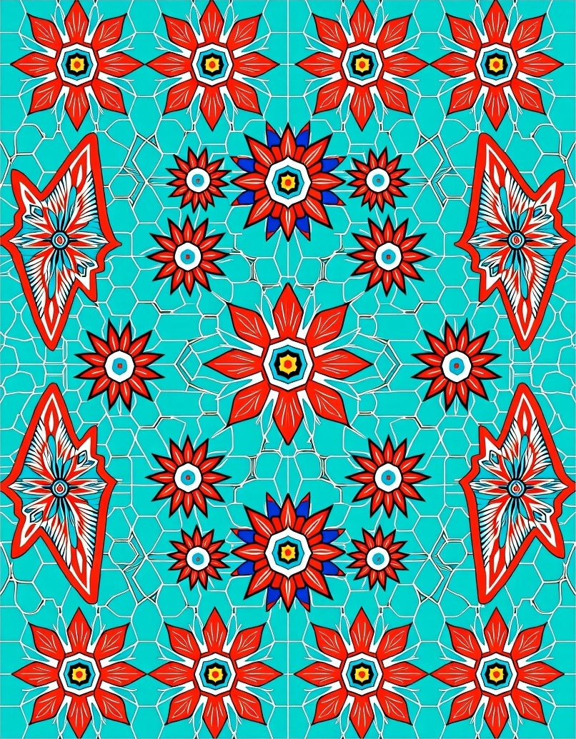 Crimson Red Floral Starburst Accents Rug